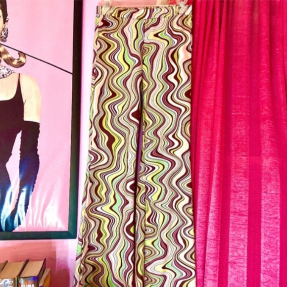 Shein Abstract Swirl Pattern Retro Flare Maximalism Pants Women’s Size Small - Picture 5 of 5